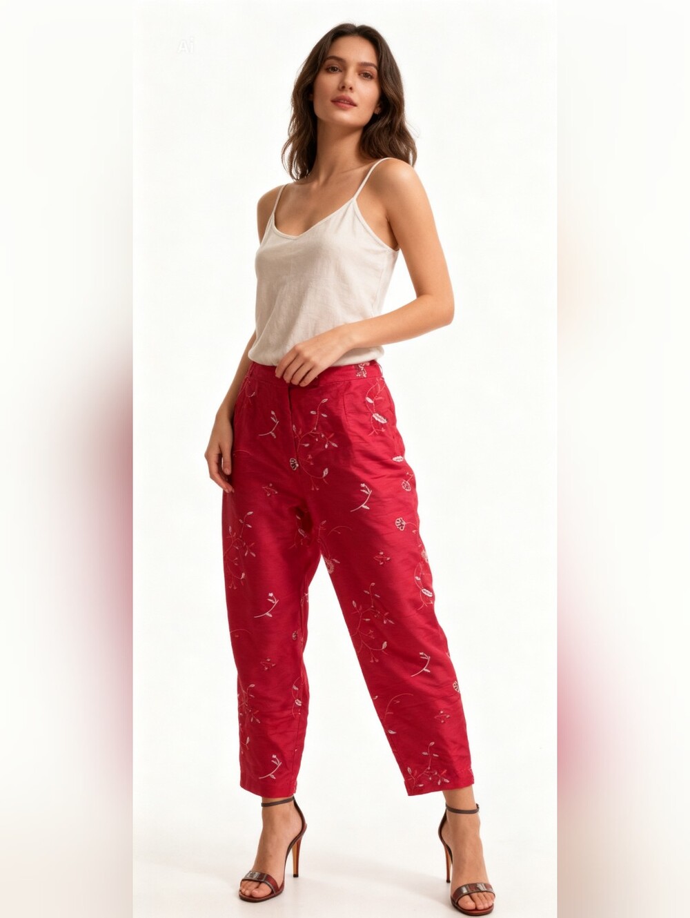 SILKS by ISC women MP Straight Lightweight Pants 100% Silk Embroidered
